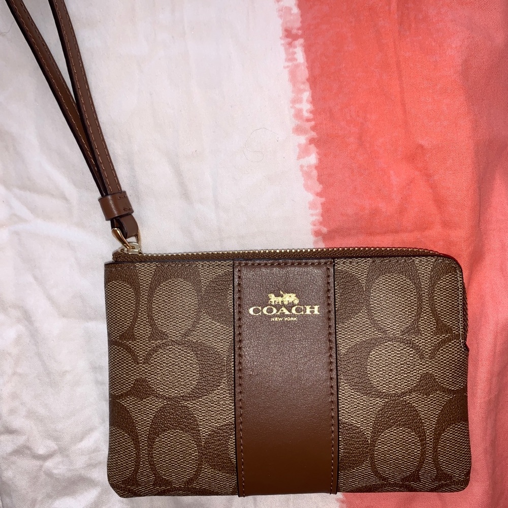 Coach Brown Signature Wristlet Passport Holder